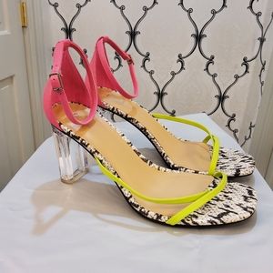 Neon green an pink shoes lucite square heels Size 10.